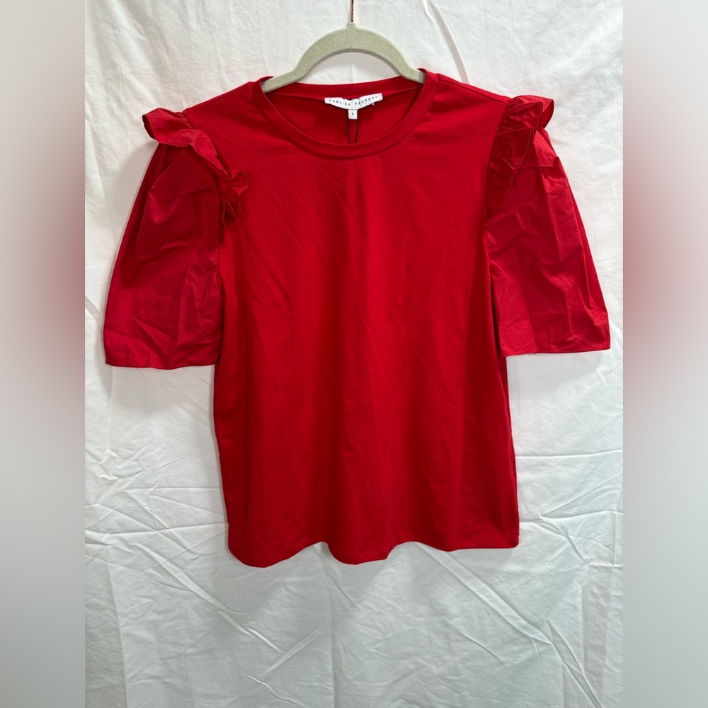 English‎ Factory Red Ruffle Sleeve Top Size S NWT